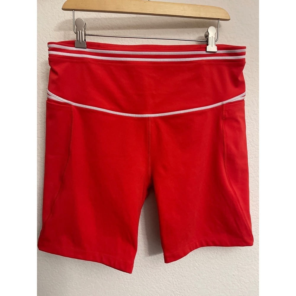 Lorna Jane XXL Red Fast Pace Recycled Bike Shorts High Rise Pockets Yoga Workout